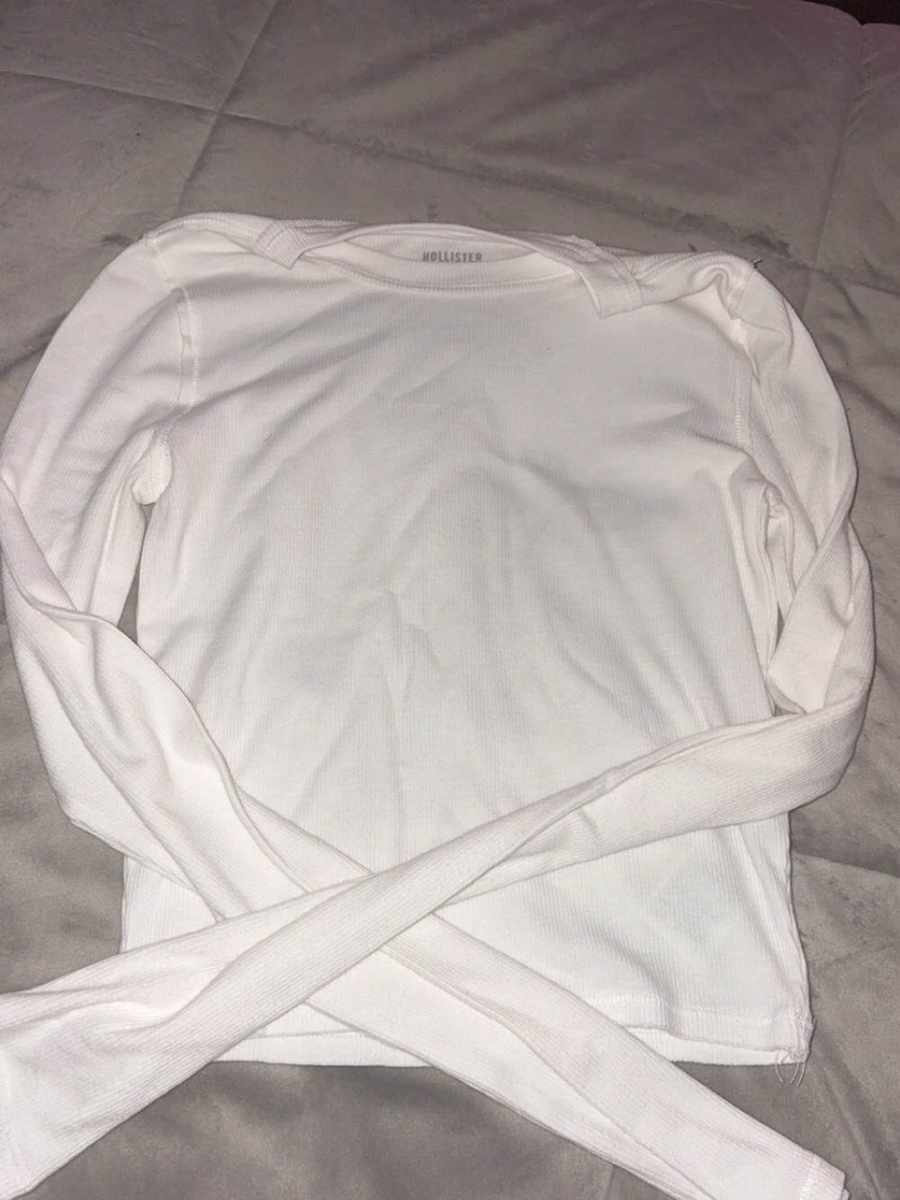 Hollister White Waffle Knit Crew Neck Top
